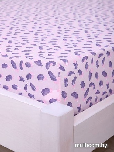 Постельное белье Luxsonia Трикотаж на резинке 80x200 3366 (перышки розовый)