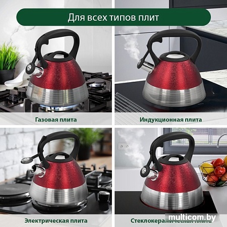 Чайник со свистком Marta MT-3047 (бордовый камень)