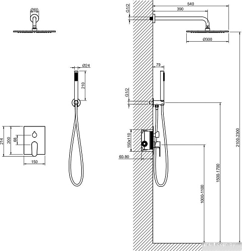 Душевая система Aquatek Оберон AQ1272BG (золото)