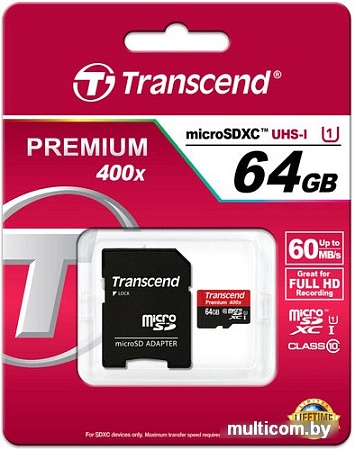 Карта памяти Transcend microSDXC UHS-I 400x Premium (Class 10) 64GB (TS64GUSDU1)