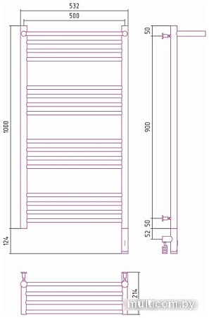 Полотенцесушитель Сунержа Богема с полкой 3.0 1000х500 МЭМ правый 00-5807-1050