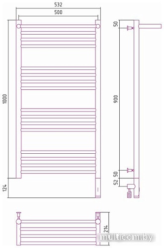 Полотенцесушитель Сунержа Богема с полкой 3.0 1000х500 МЭМ правый 00-5807-1050