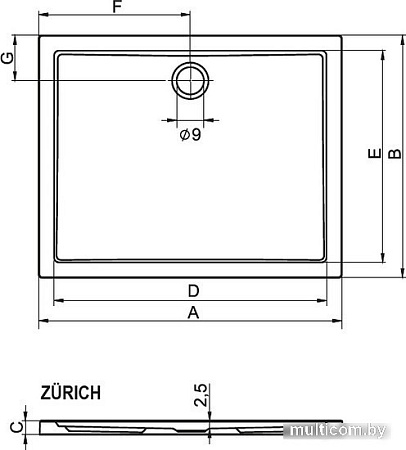 Душевой поддон Riho Zurich 90x80 [DA70]