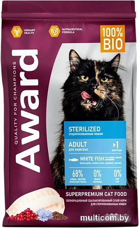Сухой корм для кошек Award Adult Sterilized (для стерилизованных с белой рыбой с добавлением семян льна, клюквы и цикория) 400 г