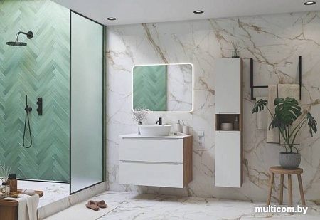 ЗОВ Тумба под умывальник со столешницей Эридан 100 (белый мат/дуб)