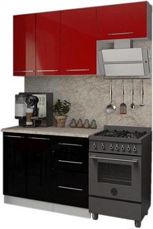 Кухня Кастанье Марта 1.5 (красный китайский глянец/черный глянец)