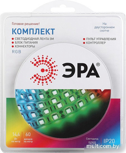 Светодиодная лента ЭРА 5050kit-14,4-60-12-IP20-RGB-5m Б0043067