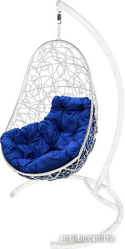 Подвесное кресло M-Group Овал 11140110 (белый ротанг/синяя подушка)