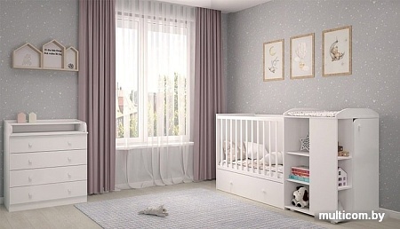 Кроватка-трансформер Polini Kids Ameli 800, с комодом (белый)