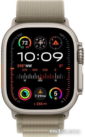 Умные часы Apple Watch Ultra 2 LTE 49 мм (титановый корпус, титановый/оливковый, текстильный ремешок размера M)