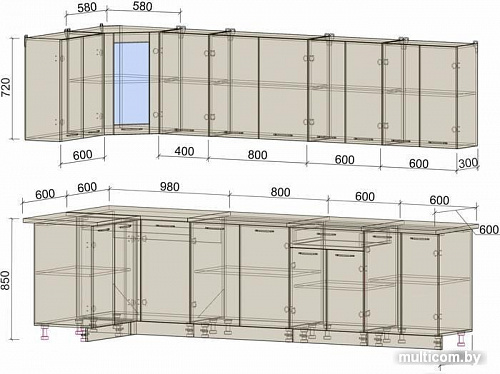 Угловая кухня Интерлиния Мила 12x30 (антрацит/вудлайн кремовый)