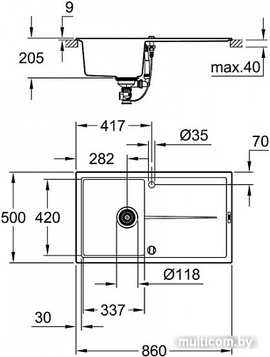 Кухонная мойка Grohe K400 50-C 86/50 1.0 31640AP0 (черный гранит)