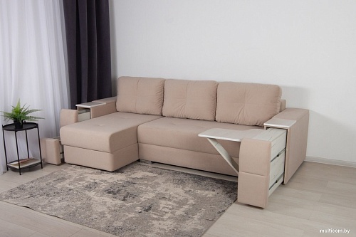 Угловой диван DiArt Бруклин 7-левый (велюр, Selfie cream/крафт)