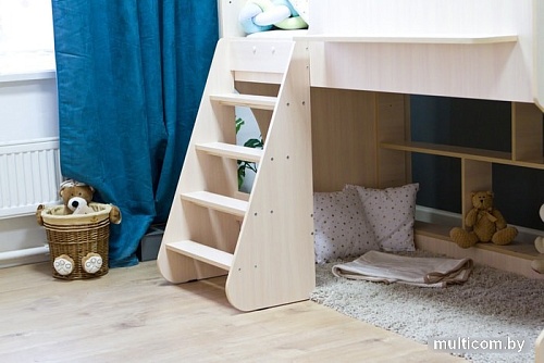 Кровать-чердак Красная звезда Р436 Капризун 2 с полками 160x80 (дуб млечный)