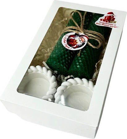 Подарочный набор Вендитио Ozarich Новогодний с 2-мя свечами и подсвечниками (зеленый)