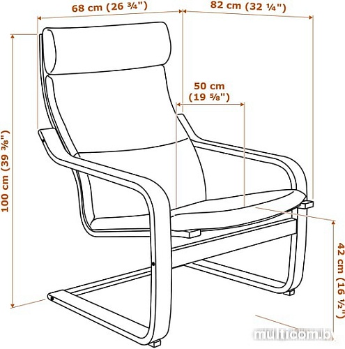Стул-кресло Ikea Поэнг (дубовый шпон беленый/хилларед бежевый) 492.867.65