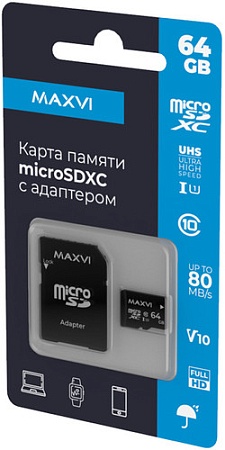 Карта памяти Maxvi microSDHC 64GB Class 10 UHS-I (1) MSD64GBC10V10