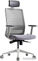 Офисное кресло Bestuhl S30 White Pl с подголовником и рег. подлокотником (черная сетка/серая ткань)