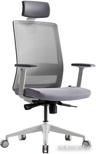 Офисное кресло Bestuhl S30 White Pl с подголовником и рег. подлокотником (черная сетка/серая ткань)