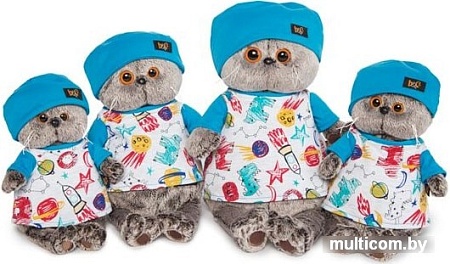 Классическая игрушка Basik & Co Басик в футболке космос и в шапочке (25 см)