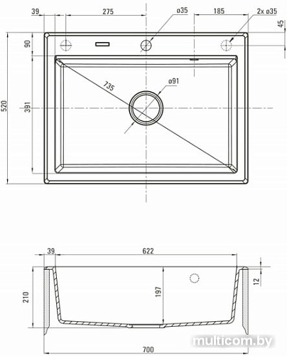Кухонная мойка Deante Eridan ZQE G103 (графитовый металлик)