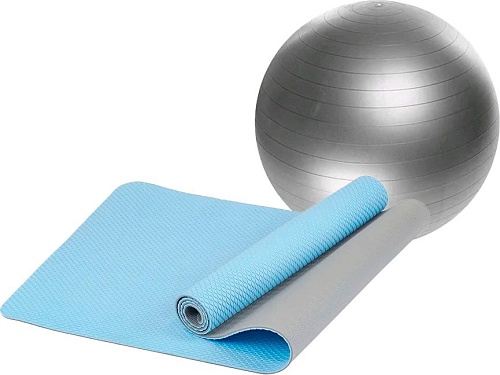 Набор для йоги Sundays Fitness Фитбол IR97402-65 + Коврик IRBL17107 (серебристый, голубой)