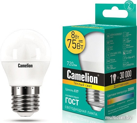 Светодиодная лампочка Camelion LED8-G45/830/E27 12392