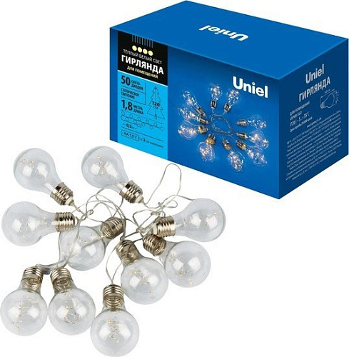 Новогодняя гирлянда Uniel ULD-S1800-050/STB/3AA WARM WHITE IP20 RETRO BULBS-1 UL-00008426
