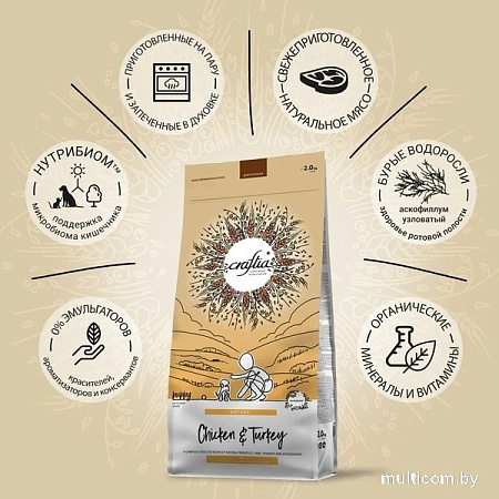 Сухой корм для собак Craftia Natura для щенков миниат. и мелких пород с курицей и индейкой (2кг)