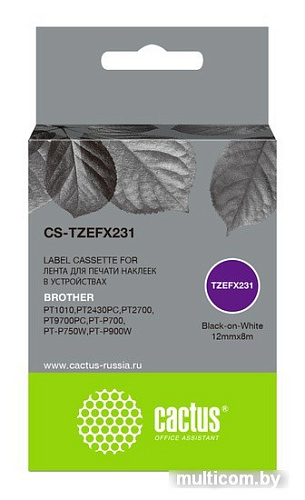 Картридж CACTUS CS-TZEFX231 (аналог Brother TZe-FX231)