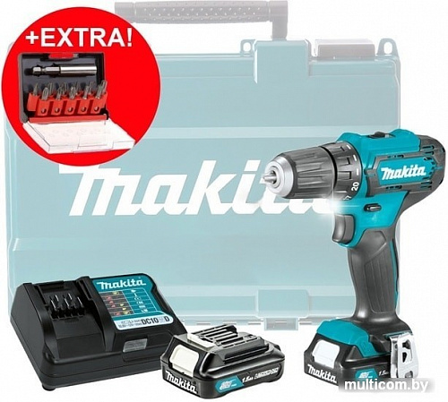 Дрель-шуруповерт Makita DF333DYX14 (с 2-мя АКБ, кейс +набор оснастки)