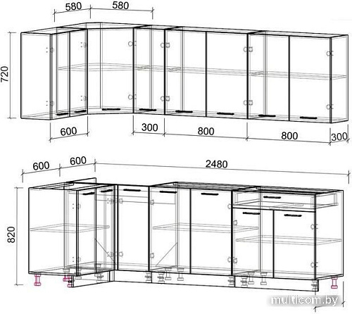 Интерлиния Мила Лайт 1.2x2.5 без столешницы (серебристый/бетон)