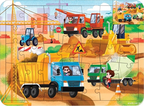 Развивающая игра Puzzle Time Машины на стройке С раскраской 4659724 (34эл)