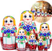 Развивающая игрушка Брестская Матрешка В белорусском национальном платье с орнаментом и букетом васильков (набор 7 шт)