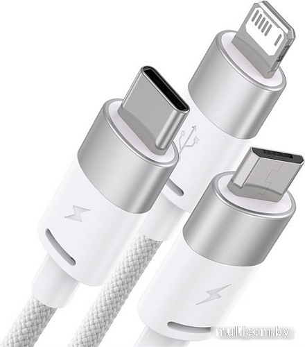Кабель Baseus One-For-Three Fast Charging Data Cable 3.5A USB Type-A - USB Type-C/microUSB/Lightning (1.2 м, белый)