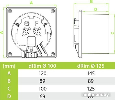 Вытяжной вентилятор airRoxy dRim 100DTS-C161