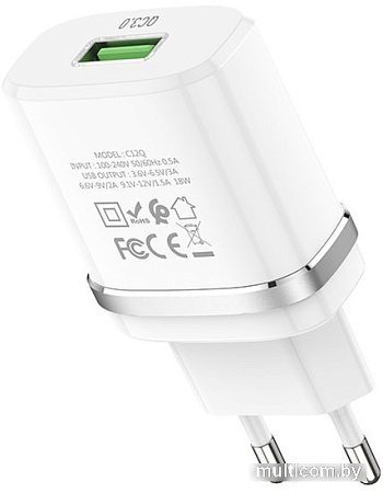 Сетевое зарядное Hoco C12Q Smart (белый)