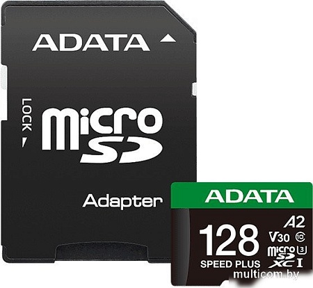 Карта памяти ADATA SPEED PLUS microSDXC 128GB UD128GUI3V30A2SP-RA1 (с адаптером)
