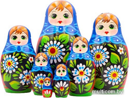 Развивающая игра Брестская Матрешка В сарафане с расписанными вручную герберами (набор 7 шт)