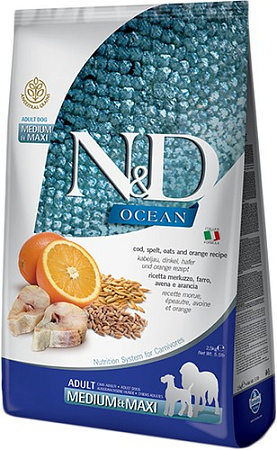 Сухой корм для собак Farmina N&D Ocean Cod, Spelt, Oats & Orange Adult Medium & Maxi 12 кг