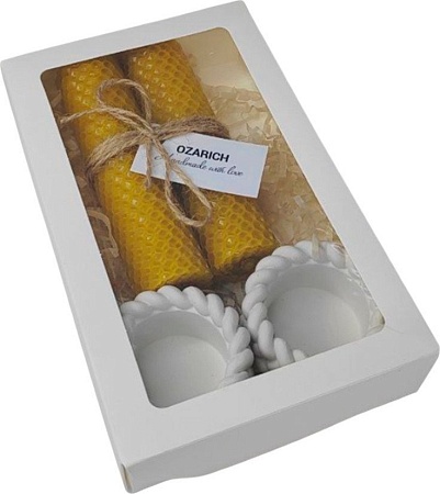 Подарочный набор Вендитио Ozarich Сувенирный с 2-мя свечами и подсвечниками Г1 (желтый)