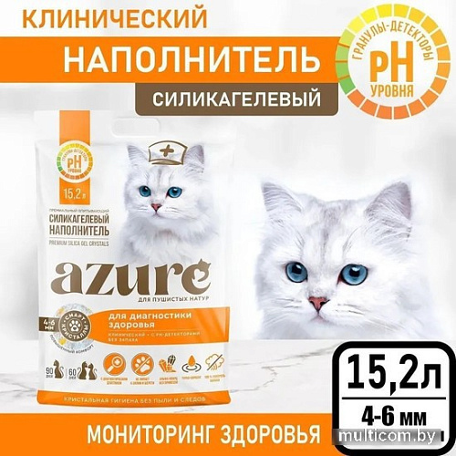 Наполнитель для туалета Azure для диагностики здоровья, клинический, с ph-детекторами, без запаха 15.2 л