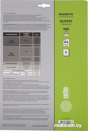 Фотобумага CACTUS Глянцевая магнитная A4 690 г/кв.м. 2 листа (CS-MGA46902)