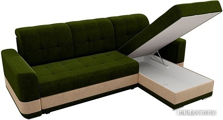 Угловой диван Mebelico Честер 61114 (правый, вельвет, зеленый/бежевый)