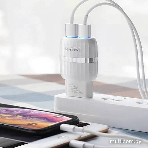 Сетевое зарядное Borofone BA24A Lightning (белый)