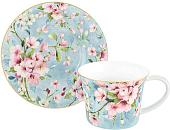 Чашка с блюдцем Elan Gallery Яблоневый цвет на голубом 420439