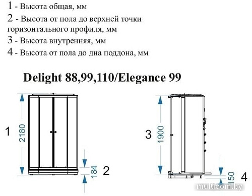 Душевая кабина Domani-Spa Elegance 90x90 с гидромассажем (прозрачное стекло/белые)