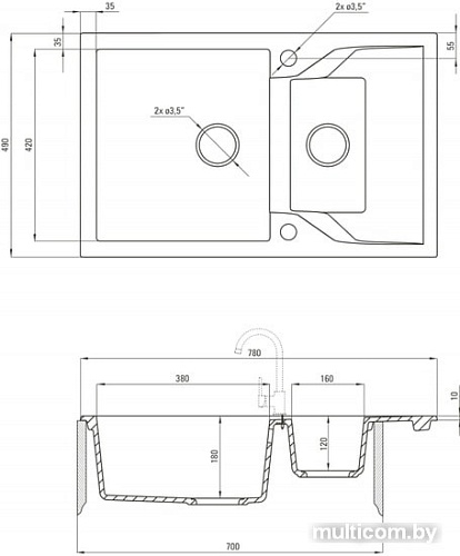 Кухонная мойка Deante Andante ZQN S513 (серый металлик)