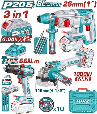 Total TOSLI241198 (шуруповерт, болгарка, перфоратор, 1 АКБ)