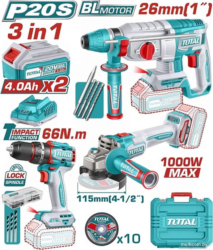 Total TOSLI241198 (шуруповерт, болгарка, перфоратор, 1 АКБ)